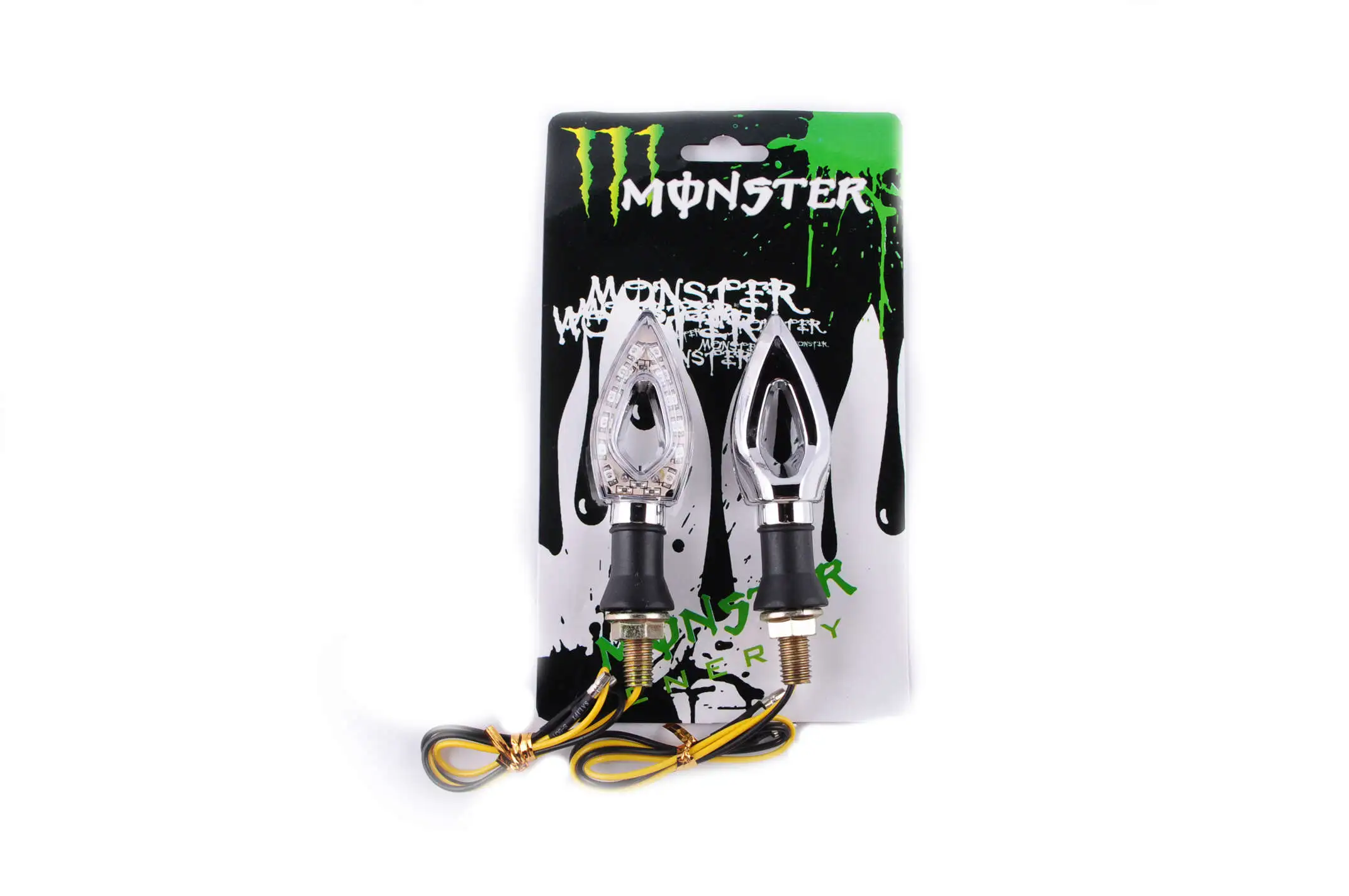 Повороты светодиодные (пара)   стреловидные   (серебристые, прозрачные)   MONSTER ENERGY