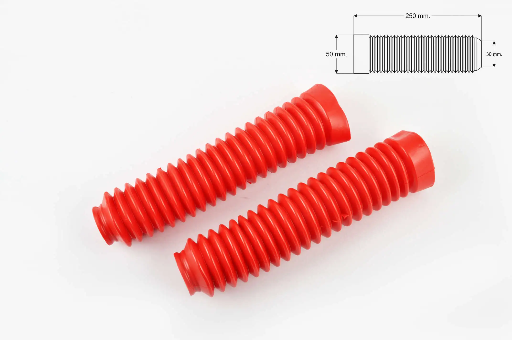 Гофры передней вилки (пара) универсальные L-250mm, d-30mm, D-50mm (красные) ZUNA