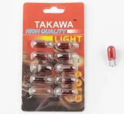 Лампа Т10 (безцокольная)   12V 3W   (габарит, приборы)   (красная)   TAKAWA